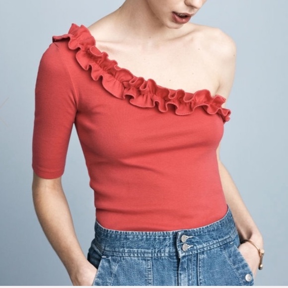 Rebecca Taylor Tops - SALE☀️ Taylor Ruffle Trim Single Sleeve Knit Top